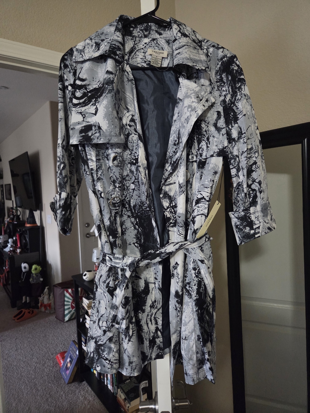 Vertigo Paris Black & White Abstract Trench Coat